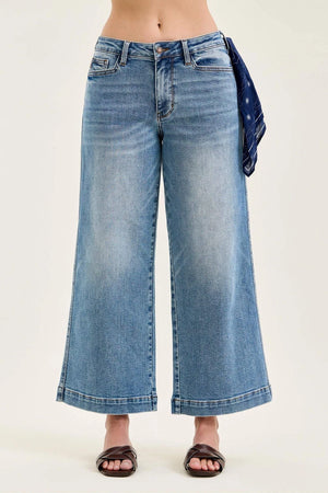 Judy Blue Mid Rise Ankle Wide with Back Darts & Bandana Loop Jeans