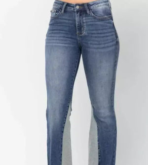 Judy Blue Mid Rise Two Tone Inseam Panel Flare Jeans