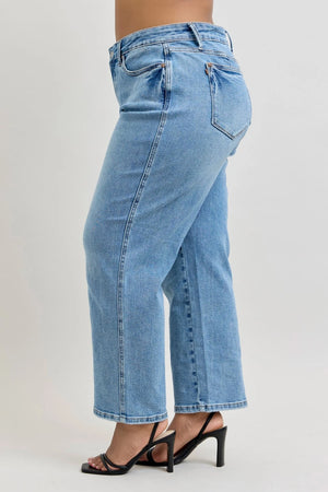 Judy Blue Mid Rise PETITE Tummy Control Vintage Wash Straight Leg Jeans