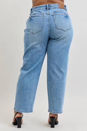 Judy Blue Mid Rise PETITE Tummy Control Vintage Wash Straight Leg Jeans
