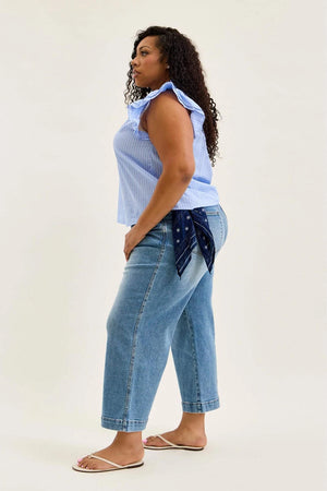 Judy Blue Mid Rise Ankle Wide with Back Darts & Bandana Loop Jeans