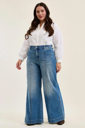 Judy Blue High Waist Liza Palazzo Shield Pocket Jeans – Regular & Short Inseam Options