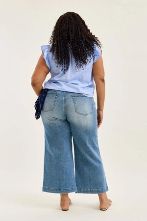 Judy Blue Mid Rise Ankle Wide with Back Darts & Bandana Loop Jeans