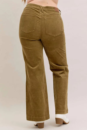 Judy Blue High Waist Olive Corduroy Retro Wide Leg Bottoms