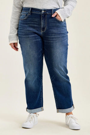 Judy Blue Mid Rise Billie Dark Wash Boyfriend Jeans