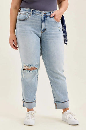 Judy Blue Mid Rise Distressed Boyfriend Jean with Bandana Loop