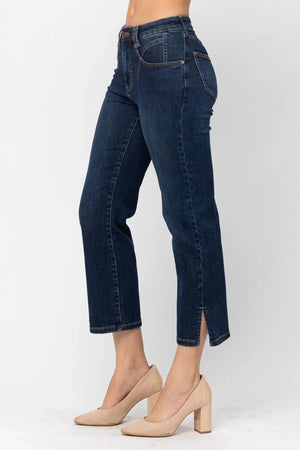 Judy Blue High Waist Straight Leg Cropped Jeans with side slits & Pocket Detail
