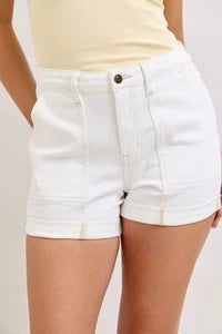Judy Blue High Waist Aurora Weekender Jean Shorts With Double Rolled Cuff White