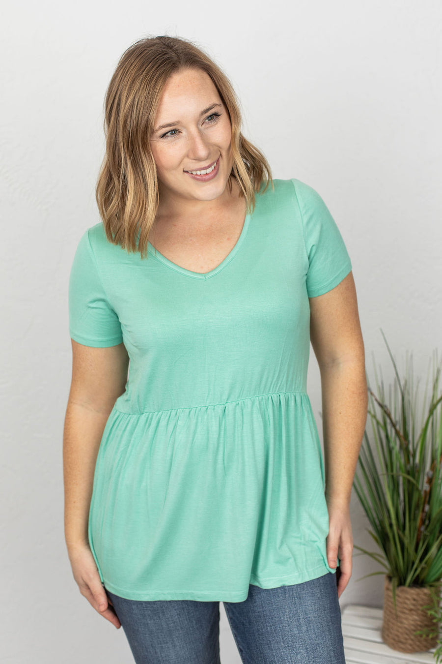 Sarah Babydoll V Neck Ruffle Short Sleeve - Mint by Michelle Mae