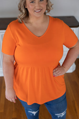 Sarah Babydoll V Neck Ruffle Short Sleeve -Orange by Michelle Mae