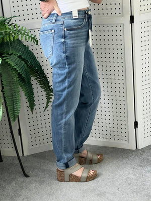 Judy Blue Mid Rise Non Distressed Cuffed Hem Slim Jeans