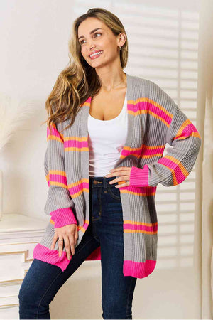 Ribbed Striped Long Sleeve Cardigan
