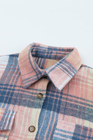 Plaid Flannel Dropped Shoulder Shacket Pink/Blue