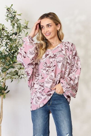 Heimish Floral V-Neck Balloon Sleeve Blouse