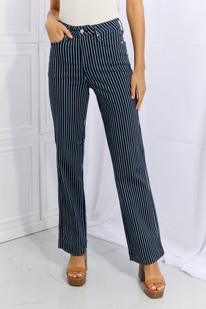 Judy Blue High Waist Tummy Control Striped Straight Trouser Jeans