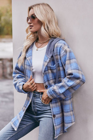 Plaid Dropped Shoulder Hooded Longline Flannel Jacket - 4 colors