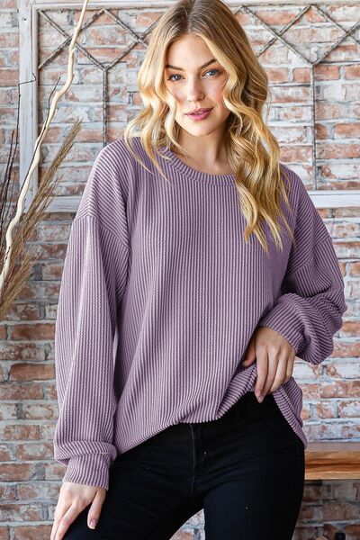 Round Neck Dropped Shoulder Blouse in Lavender