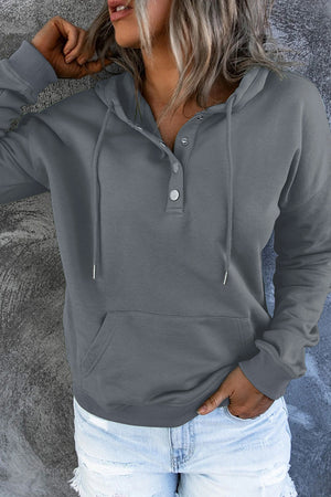 Dropped Shoulder Long Sleeve Hoodie with Pocket - 9 colors