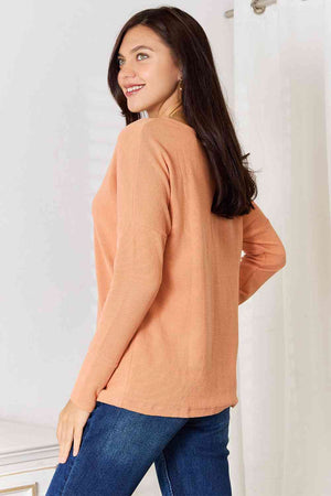 Half Button Long Sleeve Top Pumpkin