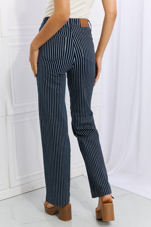 Judy Blue High Waist Tummy Control Striped Straight Trouser Jeans