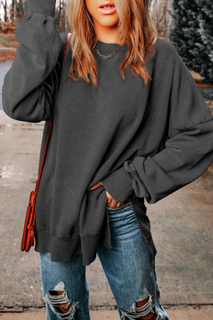 Dropped Shoulder Round Neck Long Sleeve Oversized top - 5 colors