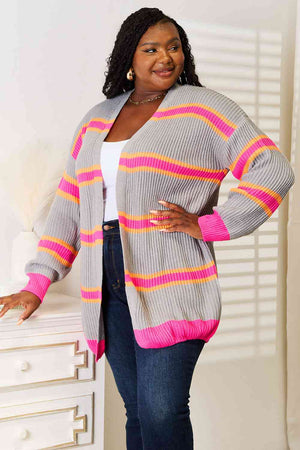 Ribbed Striped Long Sleeve Cardigan
