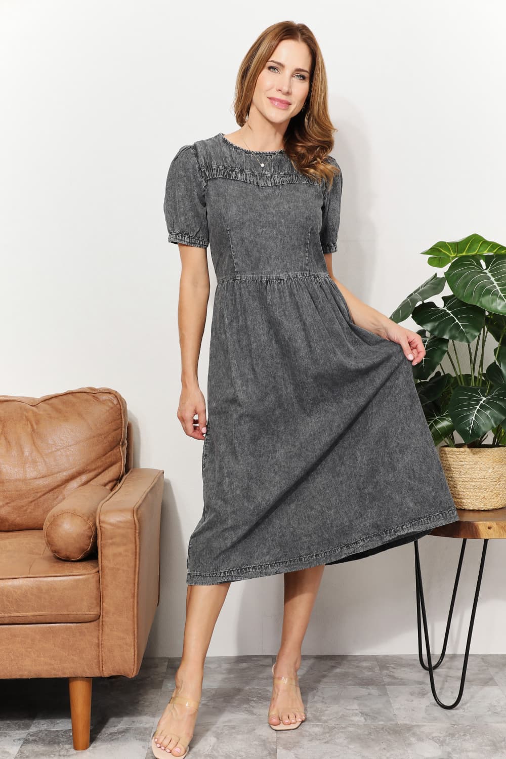 And The Why Washed Chambray Midi Dress