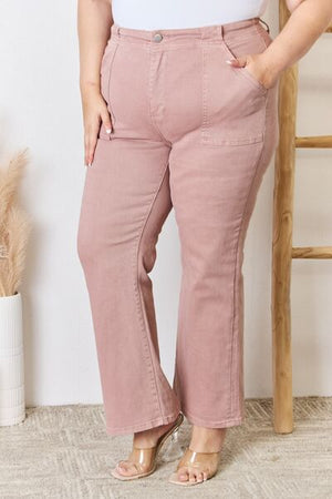 RISEN High Rise Non Distressed Ankle Flare Jeans Mauve