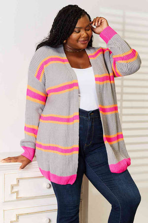 Ribbed Striped Long Sleeve Cardigan