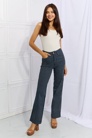 Judy Blue High Waist Tummy Control Striped Straight Trouser Jeans