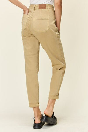 Judy Blue High Waist Garment Dyed Cuffed Jogger Jeans in Khaki