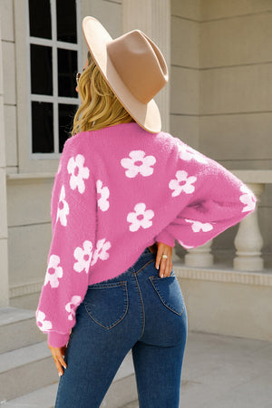 Floral Open Front Fuzzy Cardigan - 5 colors