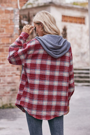 Plaid Dropped Shoulder Hooded Longline Flannel Jacket - 4 colors