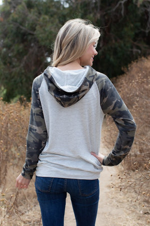 Camo Sleeve Healther Stripe Hoodie top