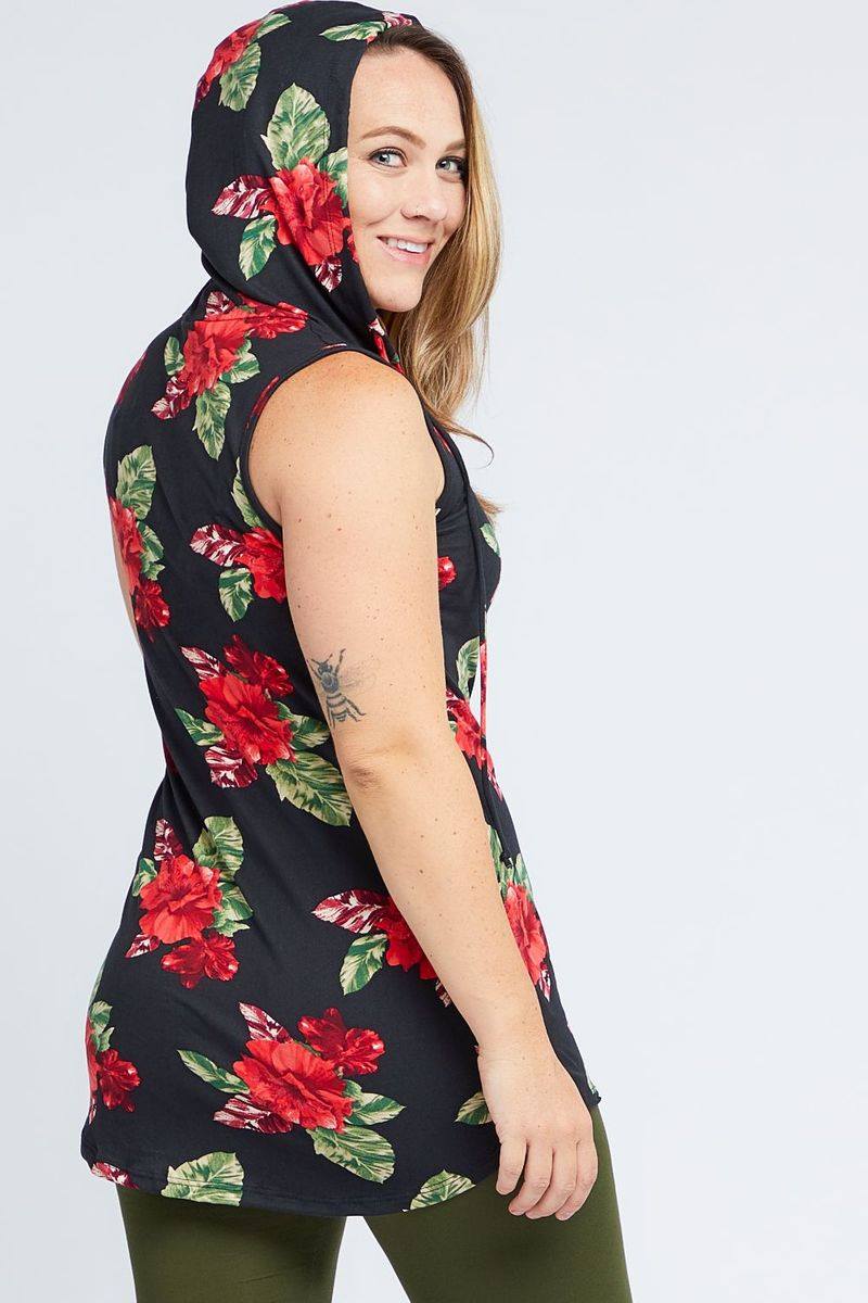 Piphany La Jolla Hooded Sleeveless Tunic - Red Floral