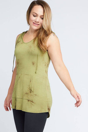 Piphany La Jolla Hooded Sleeveless Tunic - Olive Tie Dye