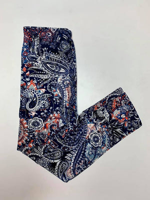 Kids Buttery Soft Leggings - Navy Orange Paisley