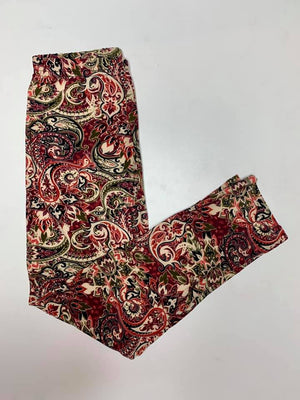 Kids Buttery Soft Leggings - Burgundy Olive Paisley