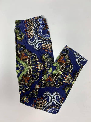 Kids Buttery Soft Leggings - Navy Lime Paisley