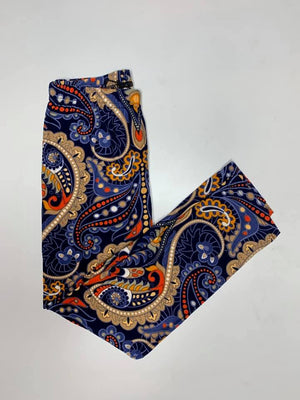 Kids Buttery Soft Leggings - Navy Tan Orange Paisley