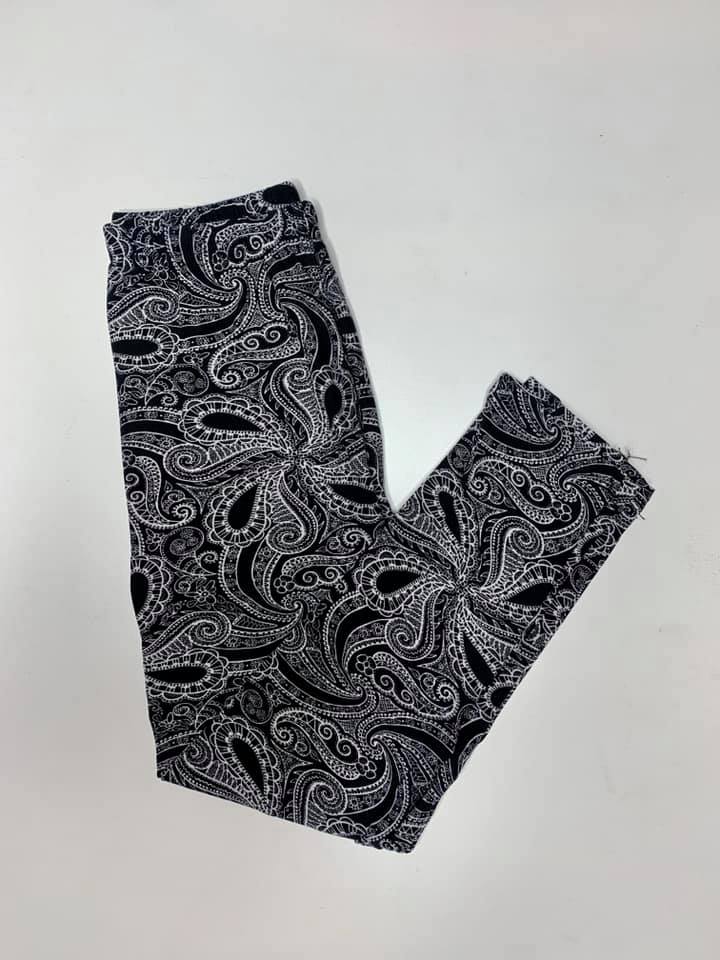 Kids Buttery Soft Leggings - Black Paisley Pinwheel