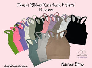 Ribbed Cropped Racerback Cami bralette thin strap by Zenana - 10 colors