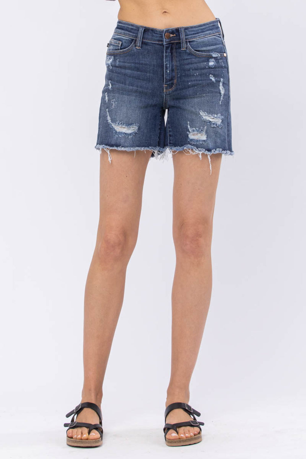 Judy Blue Mid Rise Bleach Splashed Destroyed Denim shorts