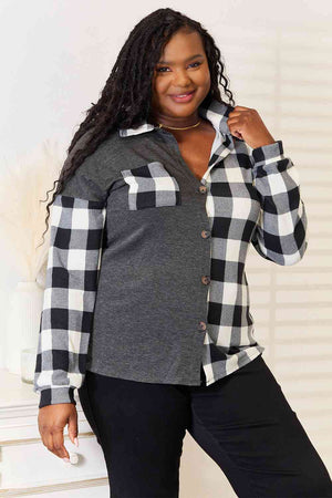 Heimish Solid Plaid Contrast Button Up Top
