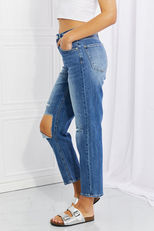 RISEN High Rise Distressed Relaxed Cropped Jeans