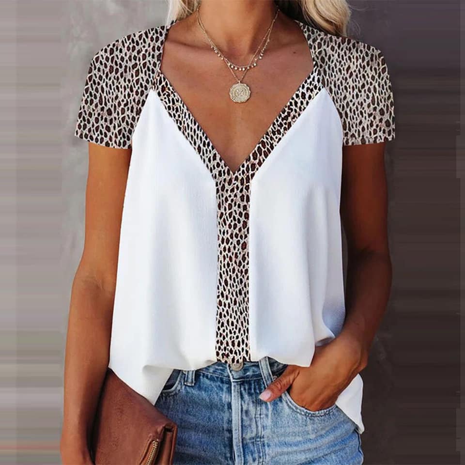 All Around Leopard Trimmed Blouse