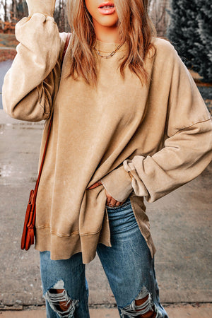 Dropped Shoulder Round Neck Long Sleeve Oversized top - 5 colors