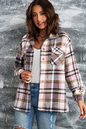 Plaid Flannel Button Front Shacket with Breast Pockets - 4 colors