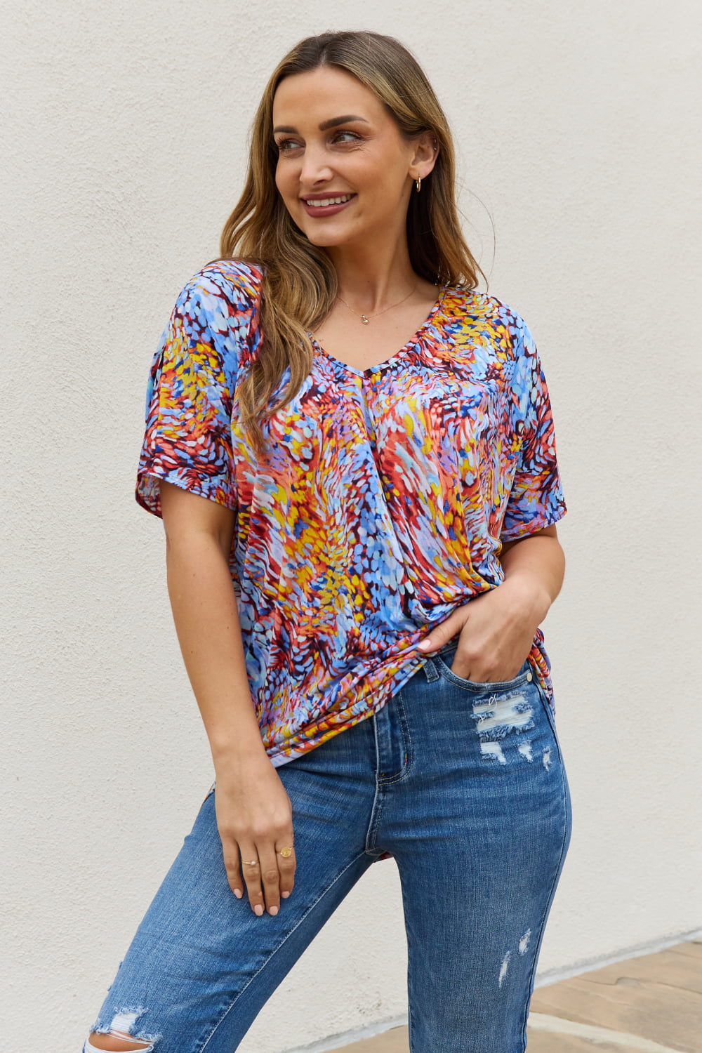 Be Stage Printed Dolman Flowy Top