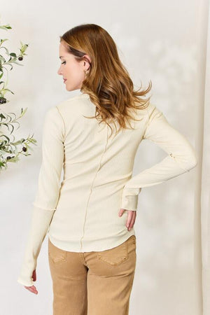 Culture Code Ribbed Round Neck Long Sleeve Top Vanilla